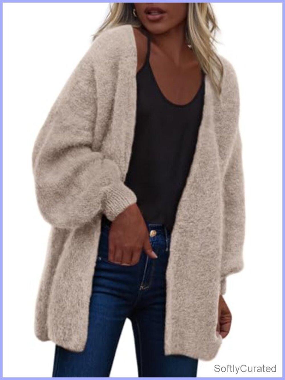 Womens Open Front Chunky Knit Cardigan Slouchy Oversized Sweater